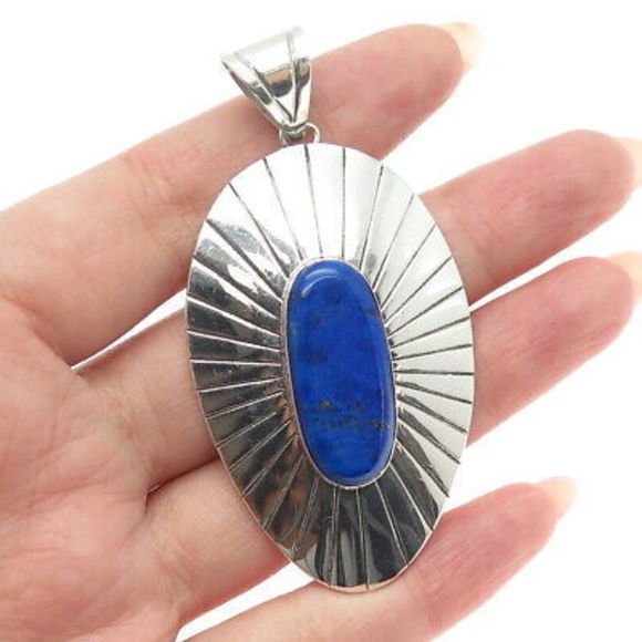 RAGUL CANO 925 Sterling Silver Vintage Mexico Real Lapis Lazuli Tribal Pendant